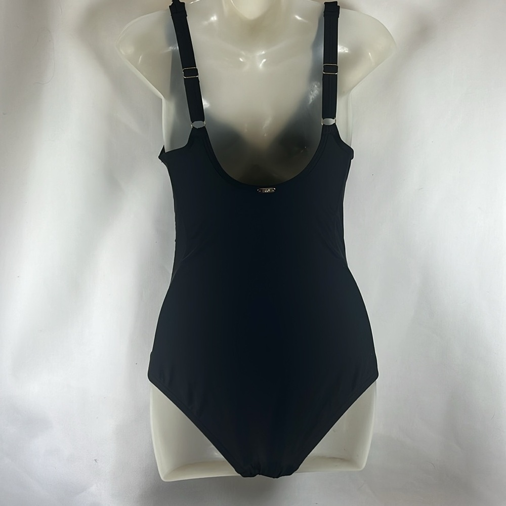 DKNY Ruffle Plunge One-Piece Swimsuit Women's Size 6 Black NWOT - Picture 5 of 7